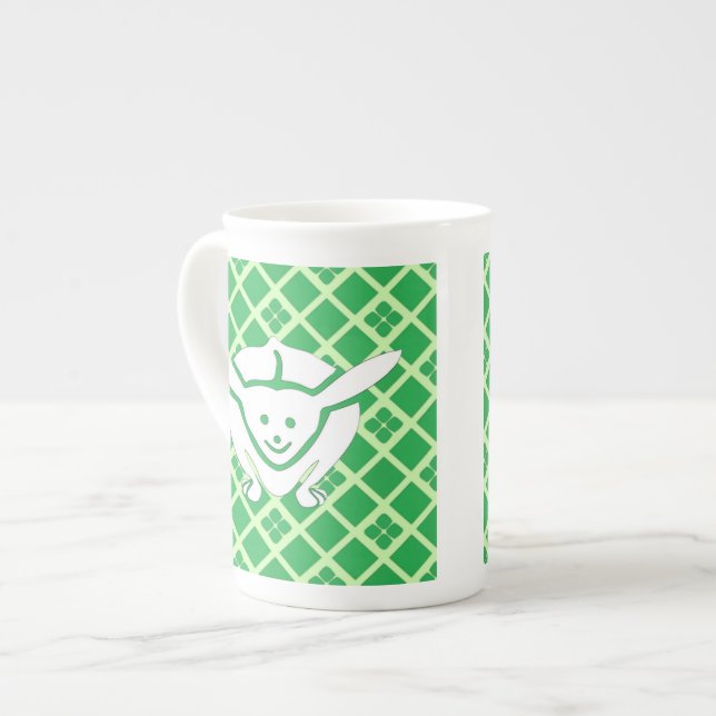 Caneca De Porcelana Coelho japonês, verde (Frente Esquerda)