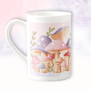 Caneca De Porcelana Cogumelos Púrpuros Cor-de-rosa Nome de Queda