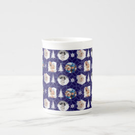 Caneca De Porcelana Colagem de Múltiplas Fotos Personalizada Azul Escu