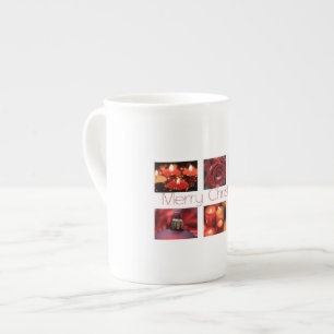 Caneca De Porcelana Colagem de Natal em Vermelho