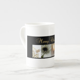 Caneca De Porcelana Colagem de Natal Preta, Branca e Dourada