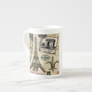 Caneca De Porcelana Colagem de viagem francês do Modern Vintage