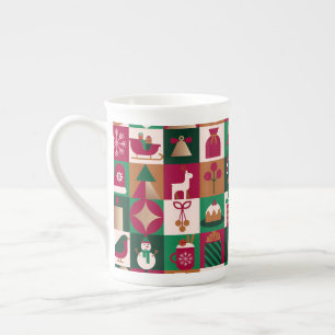 Caneca De Porcelana Colagem Festiva de Natal de Presentes, Árvores, Or