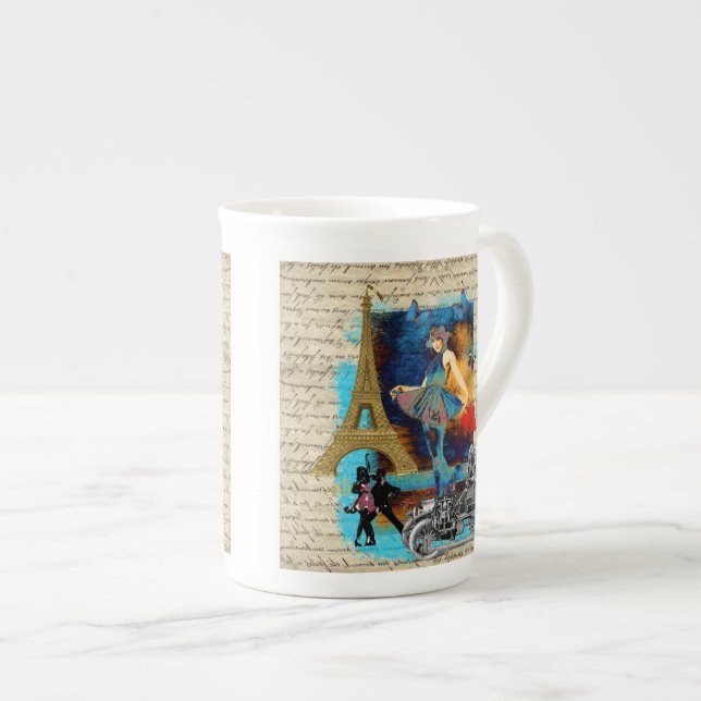Caneca De Porcelana Colagem Romântica em Paris (Frente Esquerda)