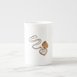 Caneca De Porcelana Colar de Coração de Ouro Amor Branco