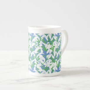 Caneca De Porcelana Colírio Branco sobre Pó Padrão Floral Azul