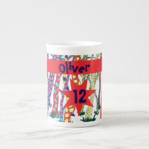 Caneca De Porcelana coloração aquosa da floresta louca colorida