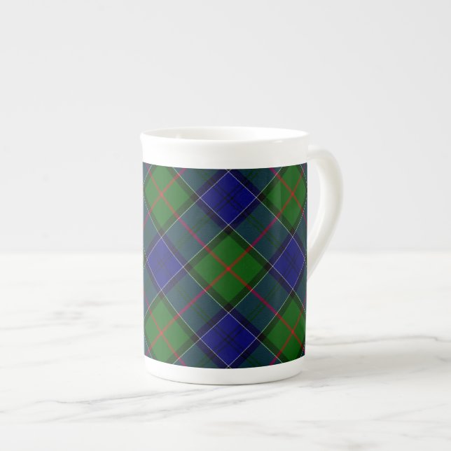 Caneca De Porcelana Colquhoun tartan xadrez verde azul (Frente Esquerda)