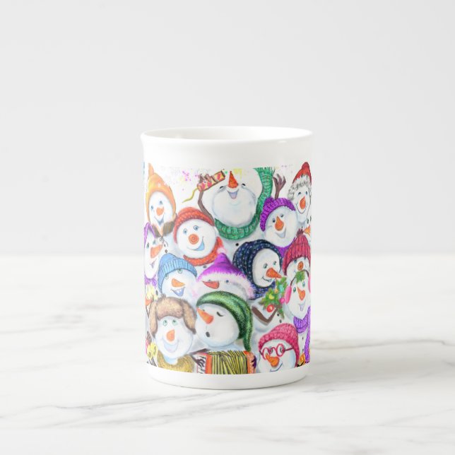 Caneca de Porcelana com Bonecos de Neve de Natal (Frente)