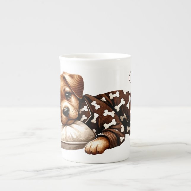 Caneca de Porcelana com Cachorrinho Sonolento de P (Frente)