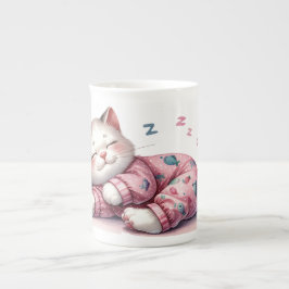 Caneca de Porcelana com Gatinho Dormindo de Pijama