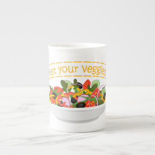 Caneca De Porcelana Coma seus vegetais Cite salada fresca misturar tig
