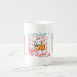 Caneca De Porcelana comida kawaii - Leite fofo e Cookie, rosa, turques