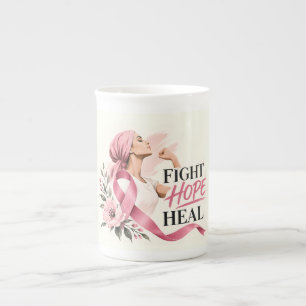Caneca De Porcelana Conscientização do Câncer de Mama Laço Rosa Luta E