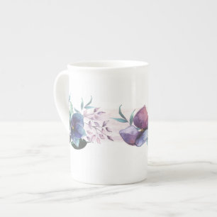 Caneca De Porcelana Contemporâneo Blue Hydrangea Floral Bone China Mug