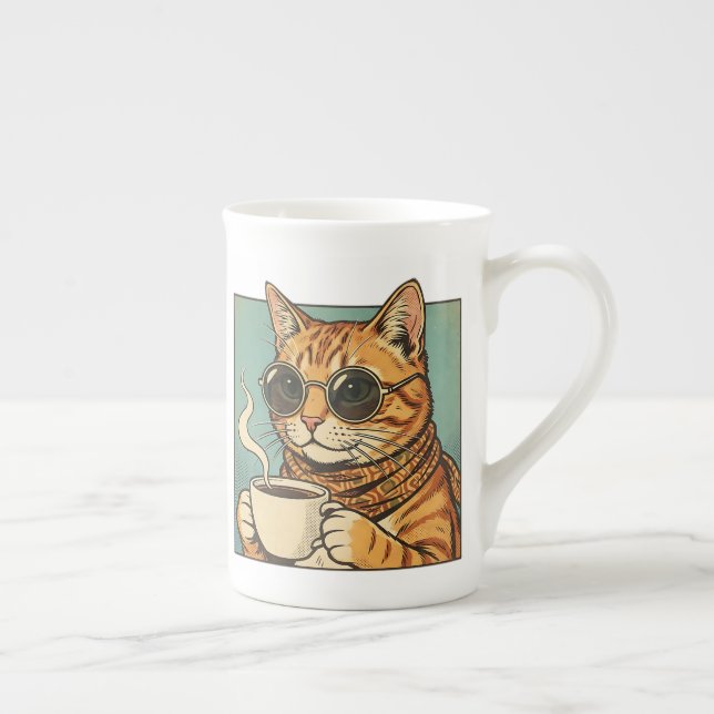 Caneca De Porcelana Cool Cat Coffee Retro Style Design for Cat Lovers (Direita)