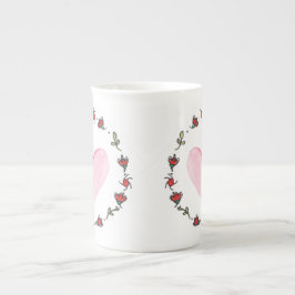 Caneca De Porcelana Cor d'água do coração rosa pintado com dia de os n