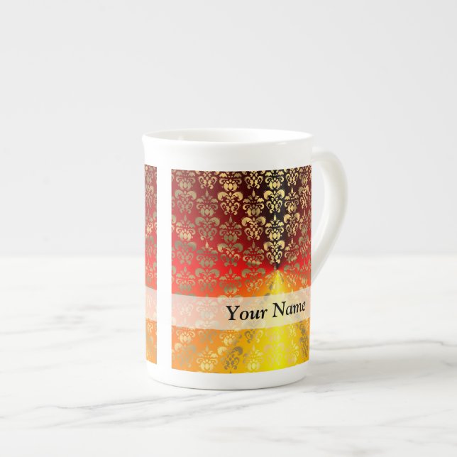 Caneca De Porcelana Cor damasco de laranja e ouro (Frente Esquerda)