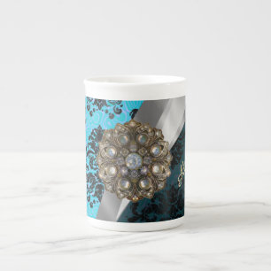 Caneca De Porcelana Cor damasco feminino bonito azul personalizada
