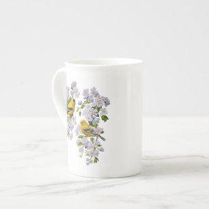 Caneca De Porcelana Cor de Fundo de Separação de Pássaros e Flores 