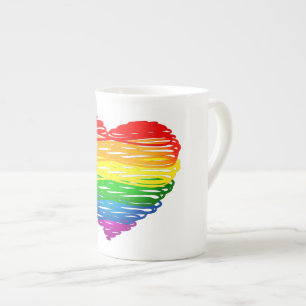 Caneca De Porcelana Coração colorido arco-íris de SlipperyJoe rabiscad