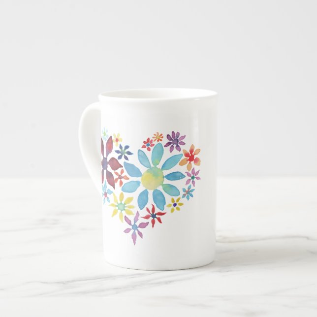 Caneca De Porcelana Coração das Flores (Frente Esquerda)