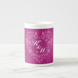 Caneca De Porcelana Coração de Damasco de Cereja e Rosa do Partido Cor