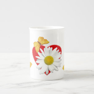 Caneca De Porcelana Coração dourado da margarida da borboleta