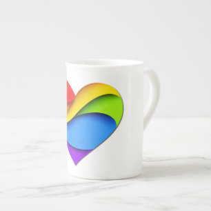 Caneca De Porcelana Coração em forma de camadas de arco-íris SlipperyJ