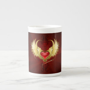 Caneca De Porcelana Coração Vermelho com Asas Ouros
