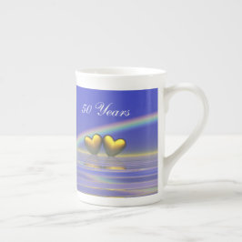 Caneca De Porcelana Corações Dourados de 50º Aniversário