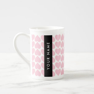 Caneca De Porcelana Corações Rosa, Romântico, Seu Nome, Personalizar