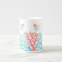 Caneca De Porcelana Coral e água-vivas