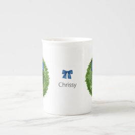 Caneca De Porcelana Coroa de madeira boxwood com cerâmica de Arco azul