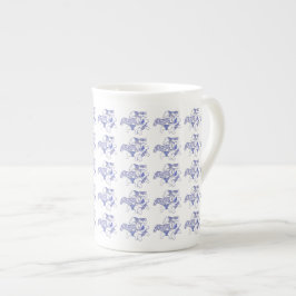 Caneca De Porcelana Coros Azuis e Brancos Ossos da China