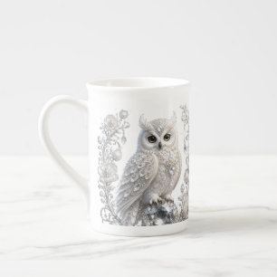 Caneca De Porcelana Coruja Pérola Cristal Branco