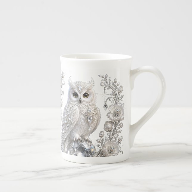 Caneca De Porcelana Coruja Pérola Cristal Branco (Direita)