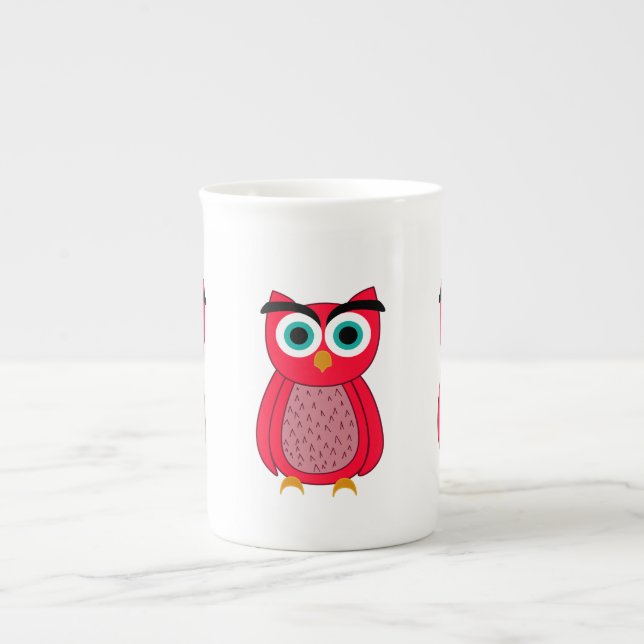 Caneca De Porcelana Coruja Rosa Fofa (Frente)