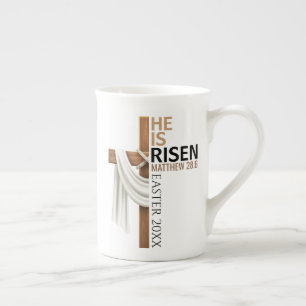 Caneca De Porcelana Cruz de Páscoa Vintage Personalizada Ele Ressuscit