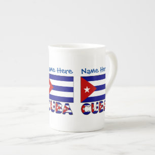 Caneca De Porcelana Cuba e Azul Escuro Bandeira Personalização Azul