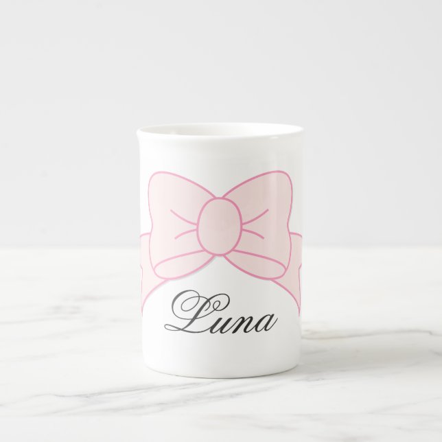 Caneca De Porcelana Custom Cute Pink Bow Girl Kids (Frente)