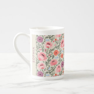 Caneca De Porcelana Custom Name Wildflower Floral Cottagecore Personal