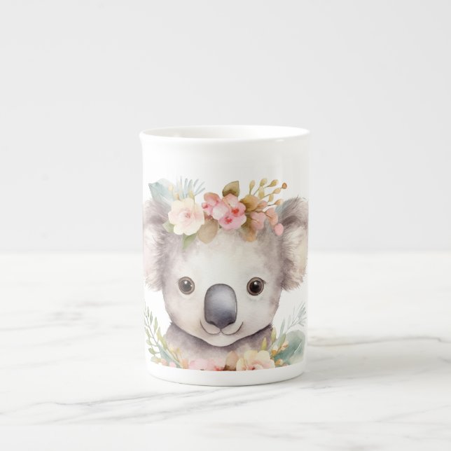 Caneca De Porcelana Cute Floral Koala Bear  (Frente)