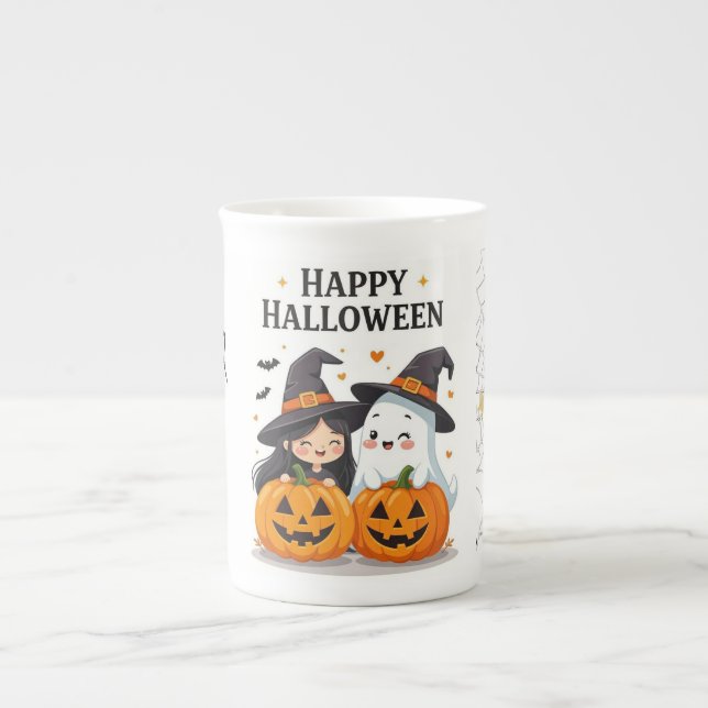 Caneca De Porcelana Cute Halloween Witch & Ghost Mug Desig (Frente)
