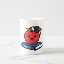 Cute Kawaii Maçã Vermelha Usando Boina de Graduaçã