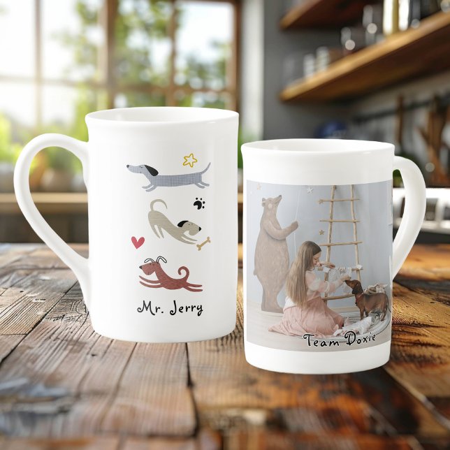 Caneca De Porcelana Dachshund Sausy Dog Team Doxie Photo (Dachshund Sausage Dog Team Doxie Photo Bone China Mug for Teckel Lovers with Custom Photo and Text)