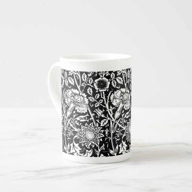 Caneca De Porcelana Damasco do cravo de Nouveau da arte, preto e (Frente Esquerda)
