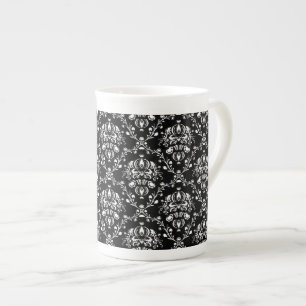 Caneca De Porcelana Damasco preto e branco