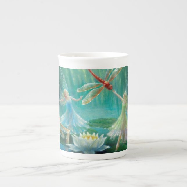 Caneca De Porcelana Dança das libélulas vermelhas por Lynne (Frente)