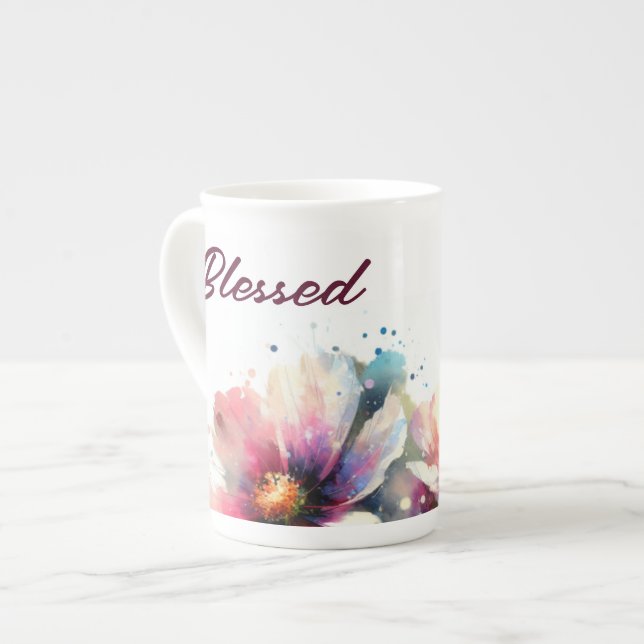 Caneca de porcelana de design floral moderno abenç (Frente Esquerda)